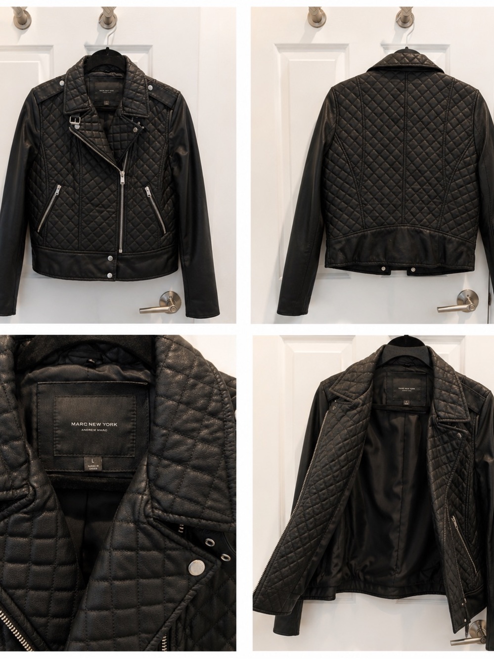Marc New York Black Quilted Leather Moto Jacket with Silver Hardware
